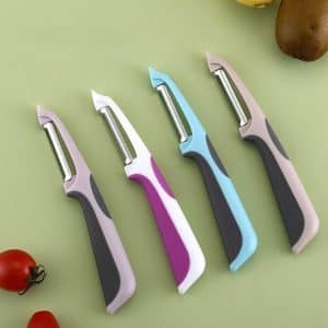 Éplucheur à Pomme en Acier Inoxydable et Caoutchouc ABS – 18 cm x 3 cm – Bleu, Violet, Vert 🍎