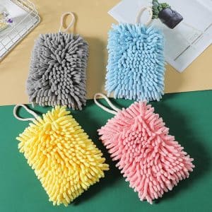 Essuie-Main Cuisine Éponge Chenille – 19cm x 13cm – Gris, Jaune, Rose, Bleu 🧺
