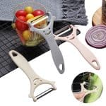 Éplucheur à Asperges – 14,5 cm x 7,3 cm – PP & Acier Inoxydable – Rose, Gris & Beige