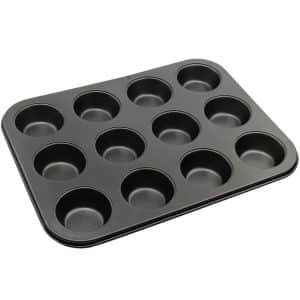 Moule à Muffins Noir en Acier Inoxydable – 25,5cm x 19,5cm x 2,5cm – Jusqu’à 230°C 🍰