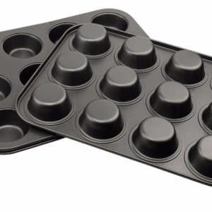 Moule à Muffins Noir en Acier Inoxydable – 25,5cm x 19,5cm x 2,5cm – Jusqu’à 230°C 🍰
