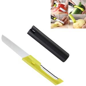 Éplucheur de Pomme PP et Acier Inoxydable | 21,8 x 2,6 cm | Vert/Gris | Accessoire-Cuisines.com