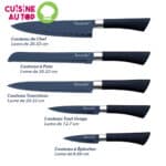 Lot 5 couteaux de cuisine assortis : couteau de chef, pain, viande, éplucheur, tout usage