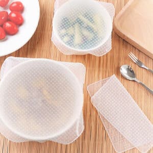 Film alimentaire réutilisable silicone, 3 pièces + 1 GRATUITE