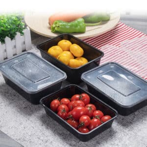 Lot de 10 Lunch Box noires réutilisables 450 ml, couvercle transparent – Compatible micro-ondes