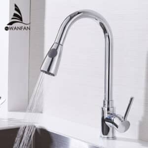 Robinet moderne avec tuyau flexible pour évier de cuisine – Couleurs : Chrome, Noir, Laiton brossé