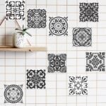 Stickers crédence cuisine, style rétro, Noir et blanc, Lot 10pcs 20x20cm