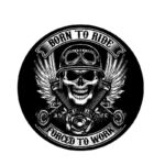 Stickers motard BORN TO RIDE – Tête de mort biker, 12cm