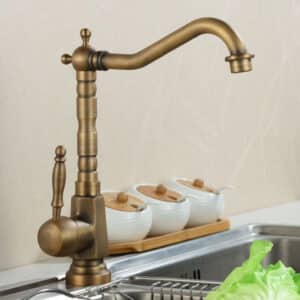 Robinet mitigeur, finition bronze brossé, design ancien pour la cuisine